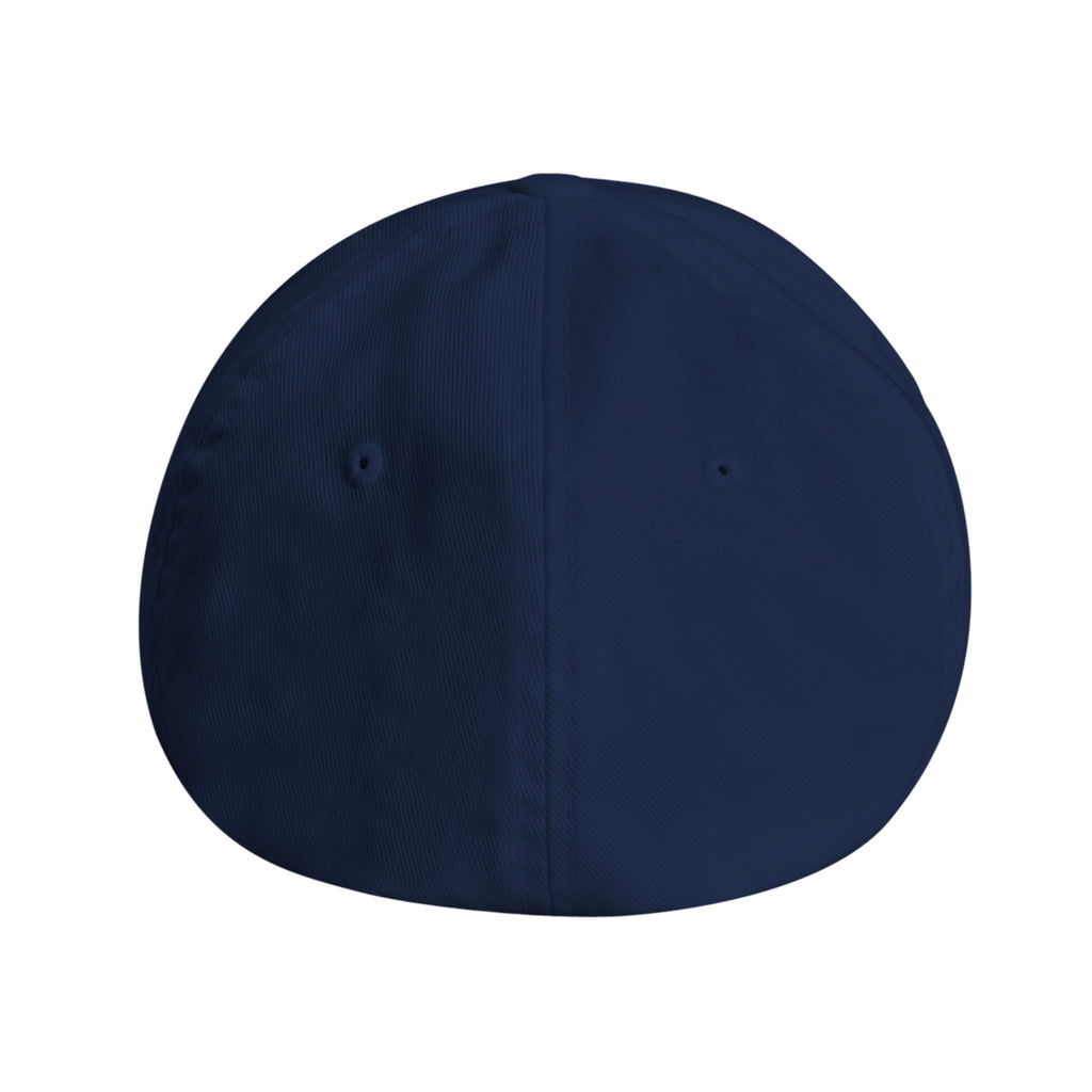 Navy blue cap back no adjustable straps. Closed.