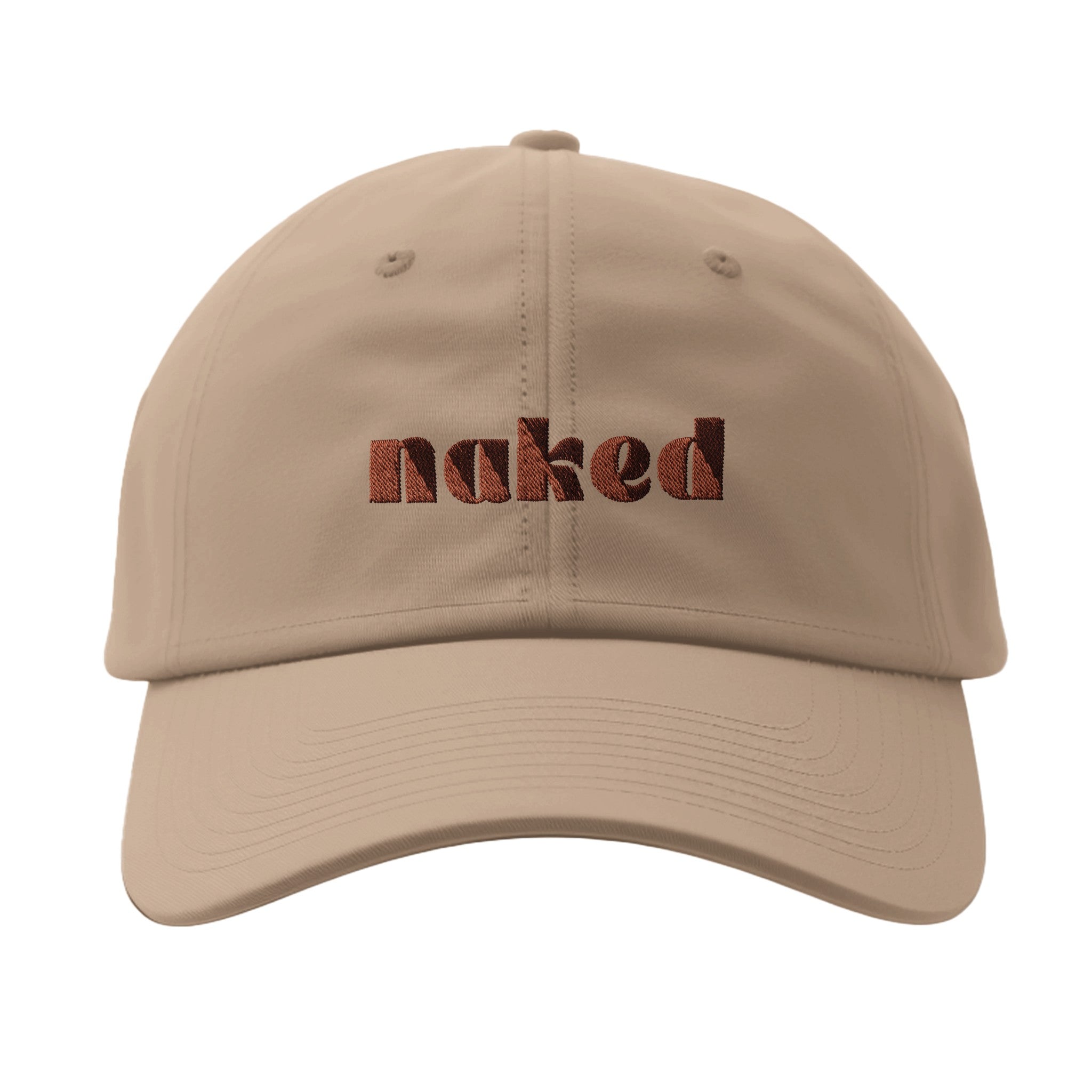 Khaki flex fitted 6277 men's fitted cap with bold 'Naked' modern font inspired in Genesis - Wearing Salvation
