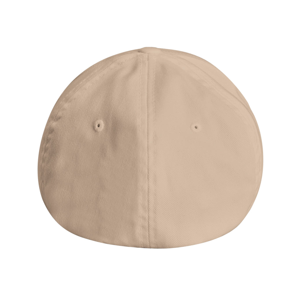 Back of beige hat inspired in Genesis. Classy look, closed back, fitted style.
